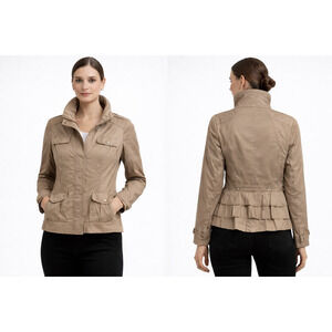 White House Black Market Tan Utility Jacket Size 10 Quilted Lightweight Coat